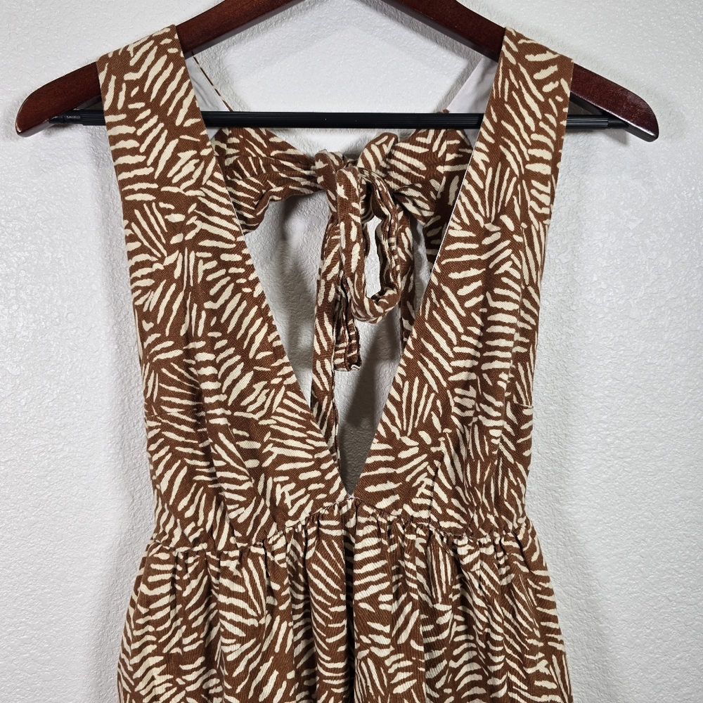 House of Harlow 1960 linen open back tiered dress brown abstract XS beach‎ boho - Picture 3 of 8